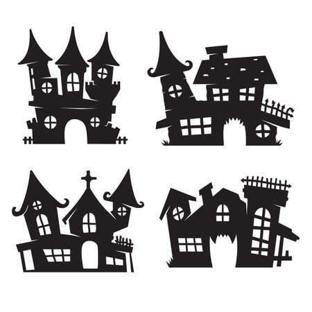 Ghost house vector. ghost castle silhouette for decorating Halloween cardsのイラスト素材