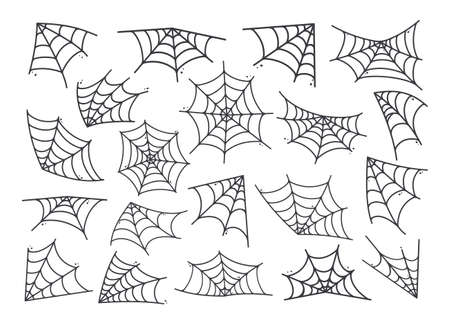 Spider web silhouette hanging for Halloween banner decorations. isolated on the backgroundのイラスト素材