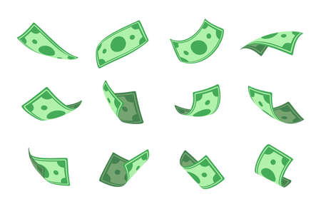 Jack Port money. dollar bills falling from above Isolated objects on a white background.のイラスト素材