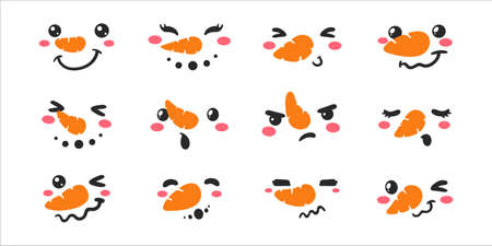 Snowman face set. snowball face decoration vector in the winter of Christmasのイラスト素材
