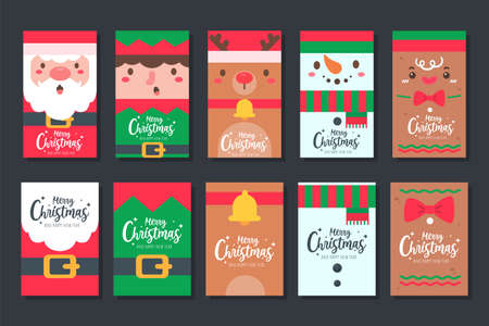 Christmas card. Santa Set Christmas Greeting Card Template.のイラスト素材
