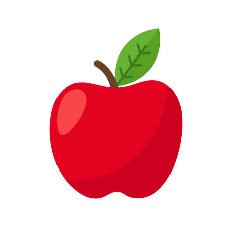 Vector red apple with green leaves on top Isolated on white background Weight loss fruit ideasのイラスト素材