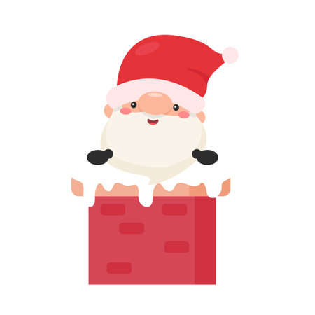 Cartoon Santa emerged from a chimney on the roof on Christmas Day.のイラスト素材