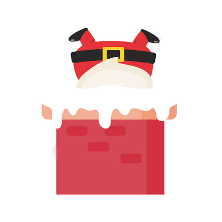 Cartoon Santa emerged from a chimney on the roof on Christmas Day.のイラスト素材