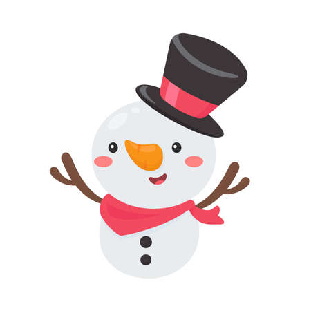 Cartoon snowman wearing a red scarf is happy for christmas.のイラスト素材