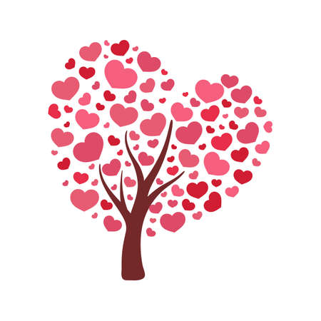 Love tree with red heart leaves on valentines day Isolated on white backgroundのイラスト素材
