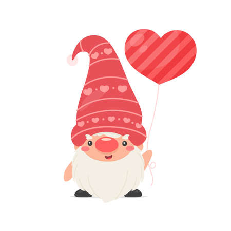 Dwarfs or gnomes hold pink heart balloons. For valentine's day greeting cardのイラスト素材