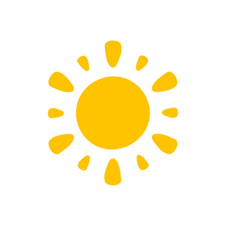 Vector cartoon yellow sun Shining light rays to heat the summer. Isolated on white background.のイラスト素材