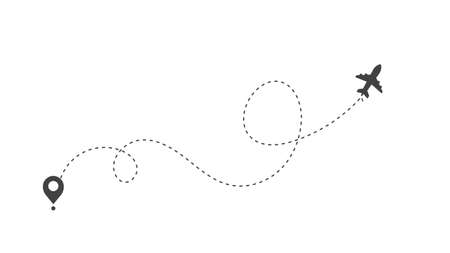 Airplane routes. Travel vector icon. Travel from start point and dotted line tracing.のイラスト素材