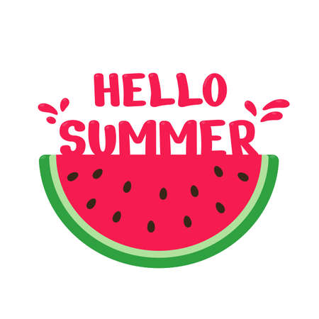 hello summer. Vector red fleshy watermelon cut in half. Sweet fruit in summerのイラスト素材