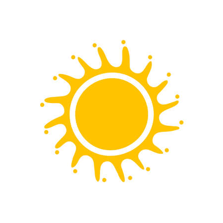 Vector cartoon yellow sun Shining light rays to heat the summer. Isolated on white background.のイラスト素材