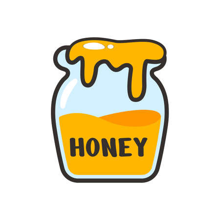 Cute bee cartoon character vector Hexagon honeycomb and flower isolated on white background.のイラスト素材