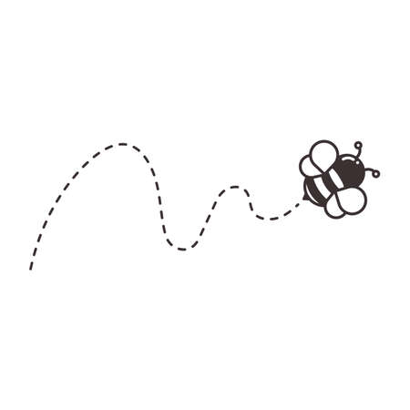 Bee flying path Vector bee flying in a heart shaped dot line Isolated on white background.のイラスト素材