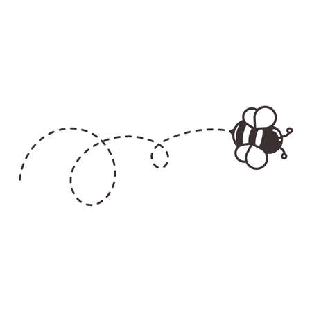 Bee flying path Vector bee flying in a heart shaped dot line Isolated on white background.のイラスト素材