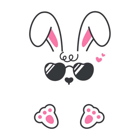 Vector flat bunny in cool dress with black glasses Isolated on white background.のイラスト素材