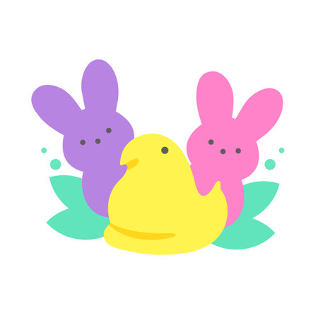 Easter Peeps. Simple Rabbit Vector Various colors made from candy and marshmallows. For celebrating Easter.のイラスト素材