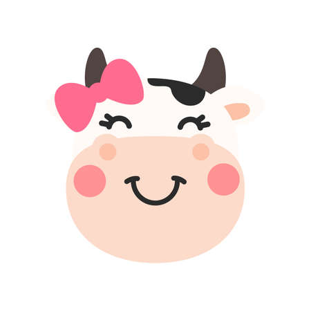 Vector cartoon cute cow face A bull and a female with a bow Separate from the backgroundのイラスト素材