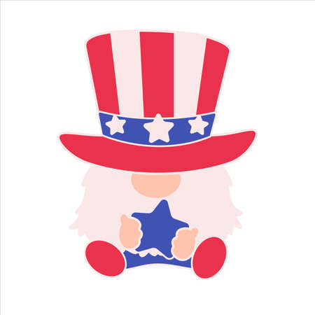 Patriotic gnomes wear a top hat adorned with the red and blue stars of the American flag.のイラスト素材