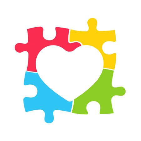 Heart shaped colorful puzzle The concept of children with autism. isolate on background.のイラスト素材