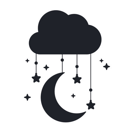 Vector silhouette of the crescent moon and stars in the night sky Isolated on backgroundのイラスト素材