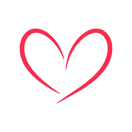 Red heart shaped hand drawn line drawing For adorning the love of a young couple.のイラスト素材