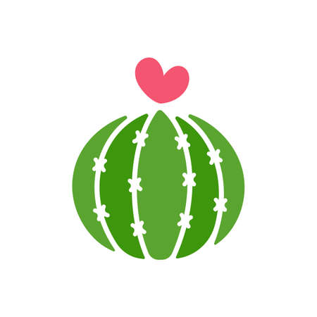 Cactus vector. A variety of cacti that are blooming are pink hearts. Isolated on white background.のイラスト素材