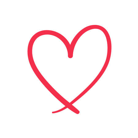 Red heart shaped hand drawn line drawing For adorning the love of a young couple.のイラスト素材