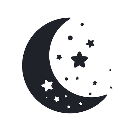 Vector silhouette of the crescent moon and stars in the night sky Isolated on backgroundのイラスト素材