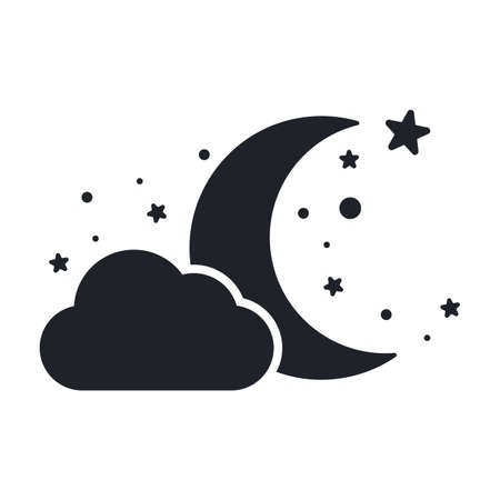 Vector silhouette of the crescent moon and stars in the night sky Isolated on backgroundのイラスト素材