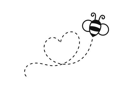 Bee flying path. A bee flying in a dotted line The flight path of a bee to honey.のイラスト素材