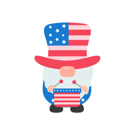 4th of july. Gnomes wore an American flag costume to celebrate Independence Day.のイラスト素材