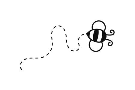 Bee flying path. A bee flying in a dotted line The flight path of a bee to honey.のイラスト素材