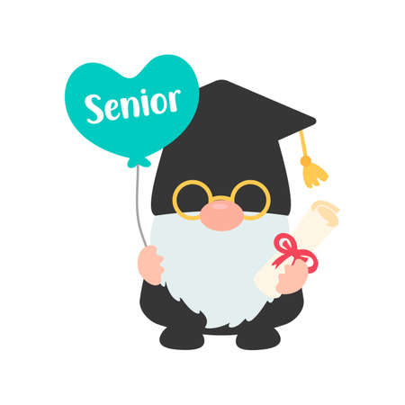 Class of 2021. Gnomes holding a senior graduation diploma. isolate on white background.のイラスト素材