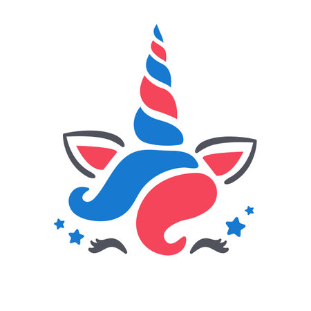 Unicorn wears glasses and accessories with American flag pattern. isolate on white background.のイラスト素材