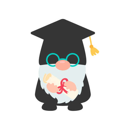 Class of 2021. Gnomes holding a senior graduation diploma. isolate on white background.のイラスト素材