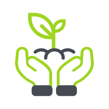 Tree planting icon. A hand that holds seedlings to plant trees Environmental protection conceptのイラスト素材