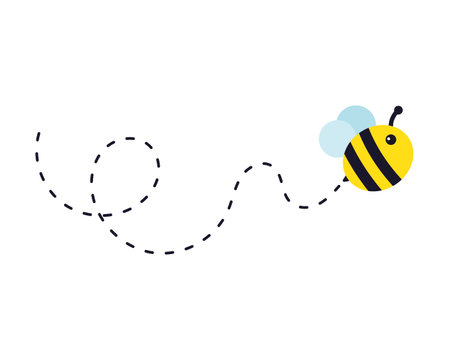 Bee flying path. A bee flying in a dotted line The flight path of a bee to honey.のイラスト素材