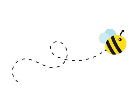 Bee flying path. A bee flying in a dotted line The flight path of a bee to honey.のイラスト素材