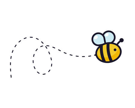 Bee flying path. A bee flying in a dotted line The flight path of a bee to honey.のイラスト素材
