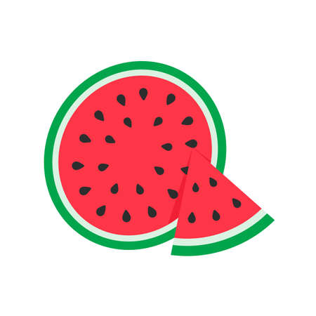 Watermelon vector. red fruit cut into pieces with seeds insideのイラスト素材