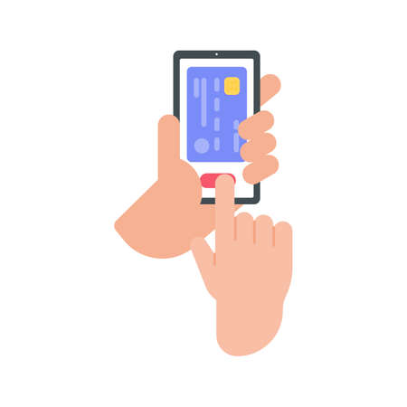 Businessman holding a mobile to pay online via credit card online shopping conceptのイラスト素材
