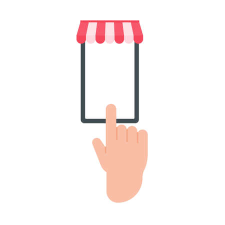 Businessman holding a mobile to pay online via credit card online shopping conceptのイラスト素材