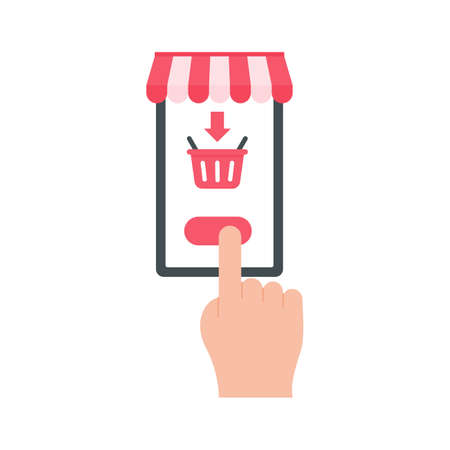 Businessman holding a mobile to pay online via credit card online shopping conceptのイラスト素材