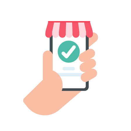 Businessman holding a mobile to pay online via credit card online shopping conceptのイラスト素材
