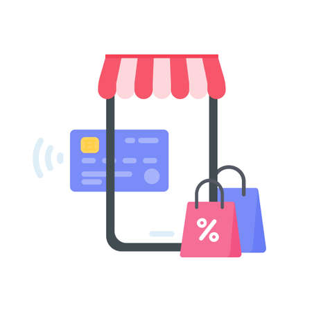 Businessman holding a mobile to pay online via credit card online shopping conceptのイラスト素材