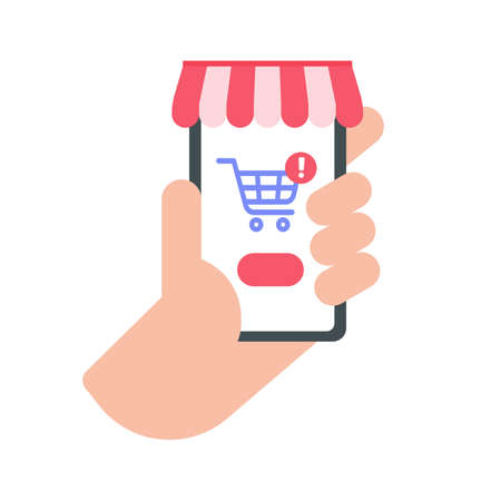 Businessman holding a mobile to pay online via credit card online shopping conceptのイラスト素材