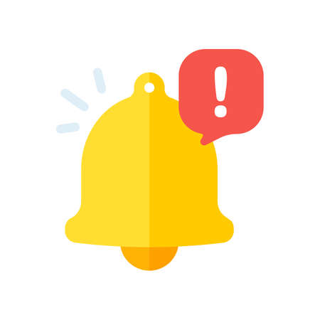 notification. Vector The golden bell vibrating loudly alerted the event. schedule appointment timeのイラスト素材
