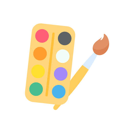 A set of brush heads and paint buckets for creating art from the artist's creativity.のイラスト素材