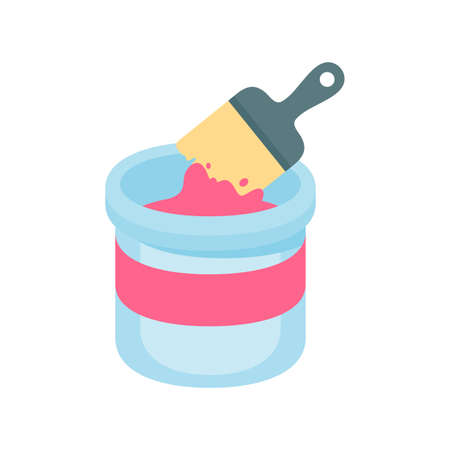 A set of brush heads and paint buckets for creating art from the artist's creativity.のイラスト素材