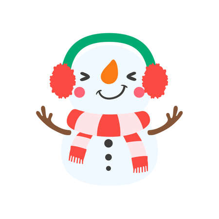 Snowman cartoon vector. Snowballs molded into Snowman. Decorate with winter sweaters for Christmas.のイラスト素材